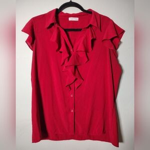 Calvin Klein Women's Red Ruffle Top